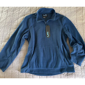mack russo mens xl blue fleece 1/4 zip pullover kangaroo pocket sweatshirt nwt